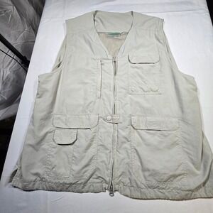 Magellan's utility vest Mens XL Tan Nylon Mesh Lined Multi Pocket Travel